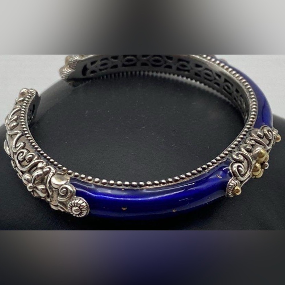 Barbara Bixby 925 Sterling Silver & 18K Blue Enamel Cuff Bracelet 6” Lot#798 - Picture 6 of 10
